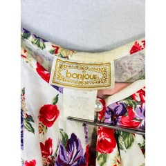 Vintage Bonjour Floral Ruffle Collar Sleeveless Top Red Purple Cream Cottagecore