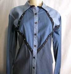 Vtg Panhandle Slim tiered Denim Maxi Skirt & Shirt Set Western Cowgirl Sz S TALL