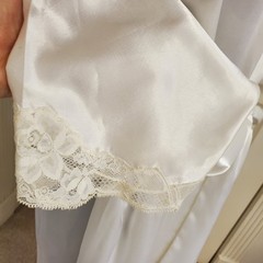 Natori Vintage White Cream Satin Robe Floral Lace Wedding Bridal Trousseau Large