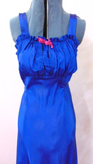 Vtg 1920-30s Royal Blue Satin Taffeta Dress Slip Nightgown w/Shelf Bust