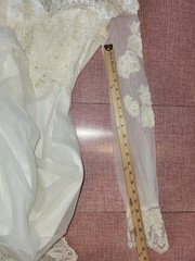 VTG 1970s Beaded Wedding Dress High Neck Illusion Lace Angel Sleeve ILGWU Train