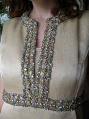 Ceil Chapman Dress VTG 60s Metallic Silk Aurora Borealis Prong Set Rhinestone L
