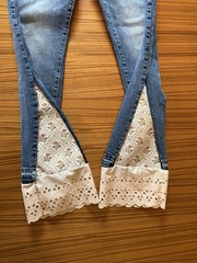 Upcycled Lucky Brand Bell Bottom Jeans Size 6/28 Festival Boho Art Denim