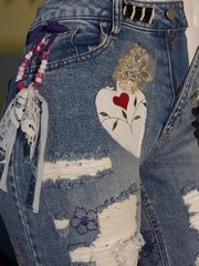Artsy Upcycled Jeans Womens Reworked Patchwork Y2k Grunge Boho Streetwear 36