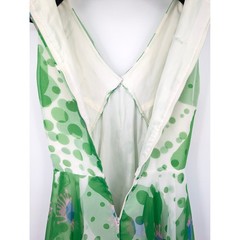 Vintage 1970s Green Chiffon Maxi Dress & Cape Set Polka Dot Floral Boho S XS