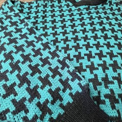 Vintage 90’s 80’s Houndstooth Checkered Sweater Size Large Black Teal Retro