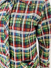 VTG 70s JC Penney Fashions Button Up Poly Tartan Plaid Shirt Top Wide Lapel M**