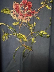 Vintage NOS Golden Bee Blue Kimono Style Robe Embroidered Butterfly Floral Large