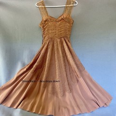 VTG 50’s Lace/Crepe de Chine Semi-formal Dress, Unbranded, XS, Camel/Terracotta