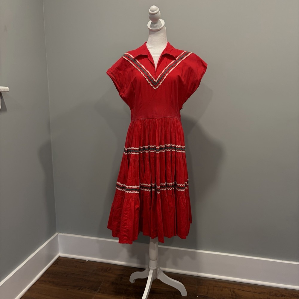Vintage 60s Square Dance Dress Rockabilly Swing Western Red