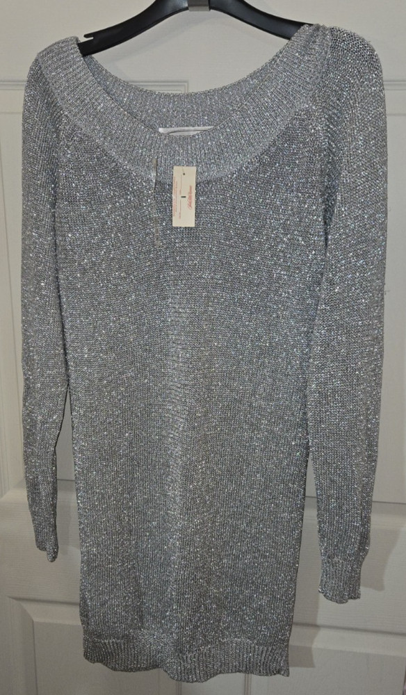 Vintage 1980’s Adrienne Vittadini Silver Sweater Dress New Old Stock w/tags