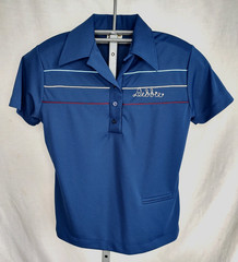 Vtg 80’s King Louie Womens Bowling Polo Shirt Debbie Chainstitch Sz 34 Med Blue