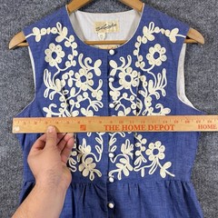 Vintage 60s 50s Bullock’s Wilshire Blue Floral Embroidery Lace House Dress