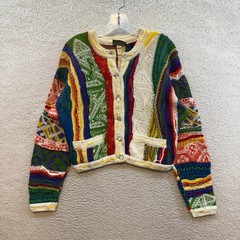 Vintage Coogi Cardigan Sweater Small Medium Womens Multi Color 3D Knit Retro