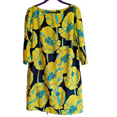 Zara Basic Shift Dress Sz Sm Tropical Retro 70’s Groovy Floral Green Hippie 60’s