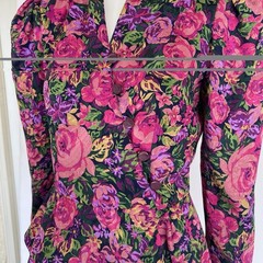 Vintage 80s Statement Floral Peplum Jacket Maximalist Avant Gard Puff Sleeve