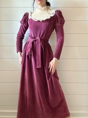 Lanz Of Salzburg Dress Vintage Victorian Velour 1970s Crochet Ivory Plush