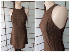 Vintage Brown Tweed Mini Dress Summer Sun Halter Open Back 1970s ILGWU Sz XS