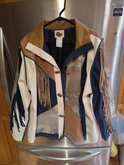 Vintage Leather Denim Rodeo Jacket Country Western Collection Fringe Size M USA