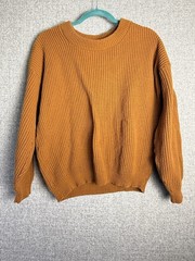 Vintage 70s/80s Crew Neck Chunky Knit Sweater Goldenrod Brown Mustard MED/LG