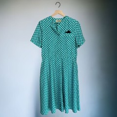 Schrader Sport Vintage 80s Short Sleeve Bright Green Novelty Print Shirt Dress