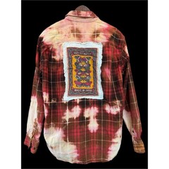Vintage Butterfly Patch Bleached Flannel Shirt Upcycled Cotton Size Large