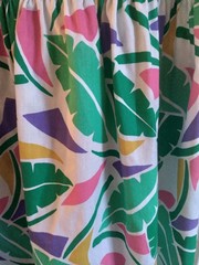 Vintage 80s Cotton Dress Tropical Palm Leaf Drop Waist 12 10 L Green Pink White
