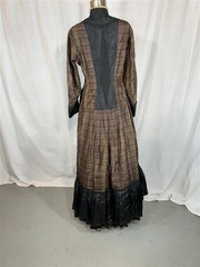 antique dress wrapper pre Civil War brown plaid bust 38 drop shoulder 1850
