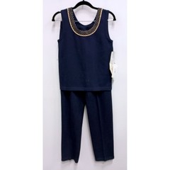 St. John Basics Knit Pant Set Womens 2 Blue Studded Sleeveless Vintage Luxury