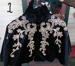 Black Antique Cape Victorian 1800s Applique Lace Capelet Jacket Mantle Gothic