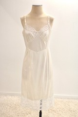 Vintage Full Dress Slip size 38 White Nylon Shadow Panel Wide Lace Trim White