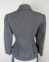 Vintage 1980s Herbert Grossman Skirt Suit Size 10 Black Gray Peplum USA ILGWU