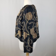 Vintage Starlight Evening Jacket XXL Black Silk Gold Beading Embroidery Handmade