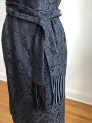 STUNNING NWOT VTG MONTGOMERY WARD Black Lace Sheath Belted Dress SZ XS/S