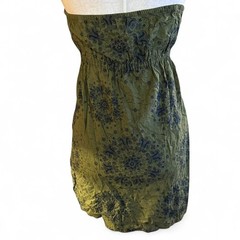 Mudd 2010s Green Boho Botanical Print and Gold Studded Button-up Mini Dress