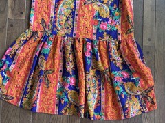Mid Century Boho Maxi Dress – Orange Paisley Floral Print – 1960s Cracker Jax