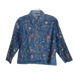 Vintage Units Embroidered Floral Denim Jean Shirt Jacket L