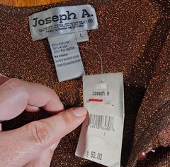 Joseph A Vtg NwT Womens One Shoulder Tank Metallic Knit Beaded Floral Copper L
