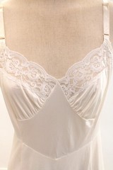 Vintage Full Dress Slip size 38 White Nylon Shadow Panel Wide Lace Trim White