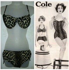 Vintage 60s Cole Of California Leopard Pinup Bikini Bathing Suit Swimsuit EUC S