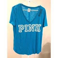 Y2K Vintage Victoria’s Secret Pink V-Neck T-Shirt Medium Turquoise Blue