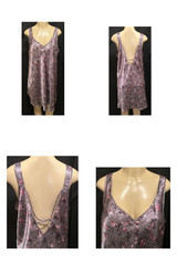 Vtg 90’s MORGAN TAYLOR SATIN Chemise Nightgown 1X 50″ bust DOVE GRAY PURPLE ROSE