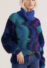 Vintage Pappagallo Mohair Blend Sweater Large Abstract Wave Knit Turtleneck 80s