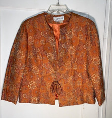 Vintage L’Aiglon 1950’s Orange Floral Rayon Brocade Dress Jacket Size M. d240