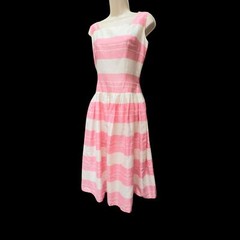 Semi-Sheer Silk Organza Peppermint Stripe Barbie Pink Vintage Tea Dress 1990’s
