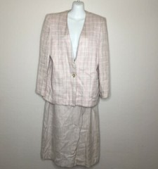 Michelle Stuart Vintage Pink Gray Skirt Suit Set Jacket Blazer Office Women 10