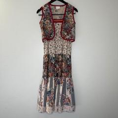 Vintage 70s Two Piece Cottage Floral Prairie Vest Dress Set | Size XXS/XS