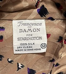 Vtg 80’s Francesca of Damon Starington Silk Button Up LS Top Wm 12 Tan Multi