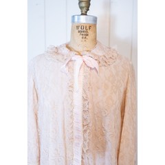 Vintage 50s Odette Barsa Lace Robe Pink Blush Romantic Rockabilly Glam Lingerie