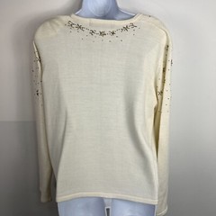 Karen Scott Cardigan sz L Ivory Gold Embroidered Snowflake 90s Retro VINTAGE vtg
